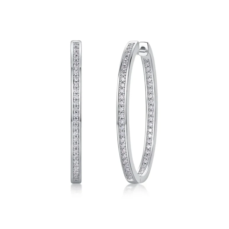 Moissanite 18K White Gold plated Inside-Out Hoop Earrings with CZ 55mm Bulk MYE13368