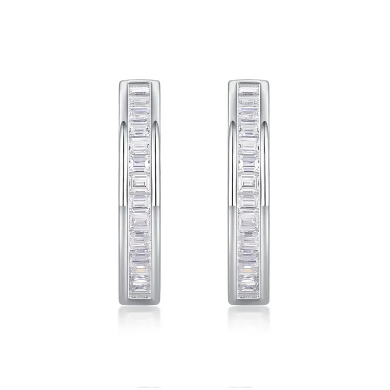 Moissanite Ladies 14k White Gold Polished 4mm CZ Channel-set Hoop Huggies Earrings Wholesale MYE13373 - Image 6