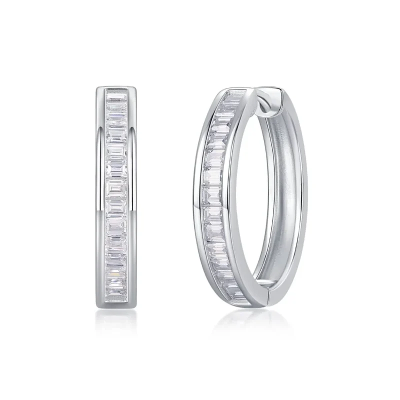 Moissanite Ladies 14k White Gold Polished 4mm CZ Channel-set Hoop Huggies Earrings Wholesale MYE13373