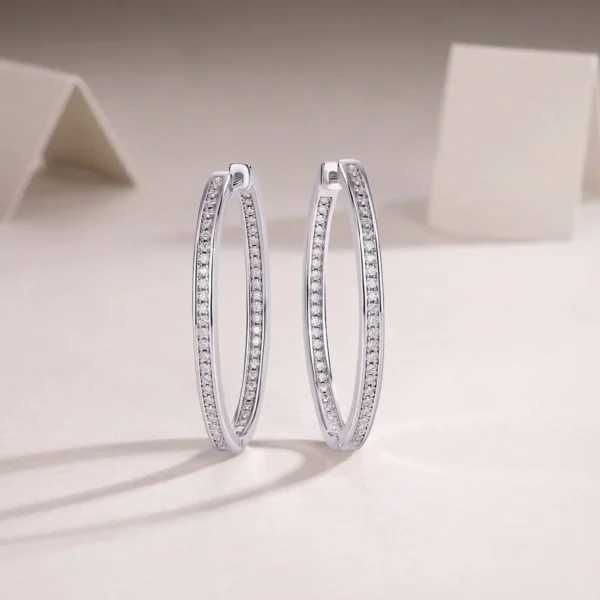 Moissanite 18K White Gold plated Inside-Out Hoop Earrings with CZ 55mm Bulk MYE13368 - Image 4