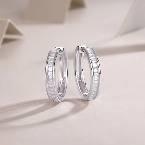 Moissanite Ladies 14k White Gold Polished 4mm CZ Channel-set Hoop Huggies Earrings Wholesale MYE13373 - Image 5