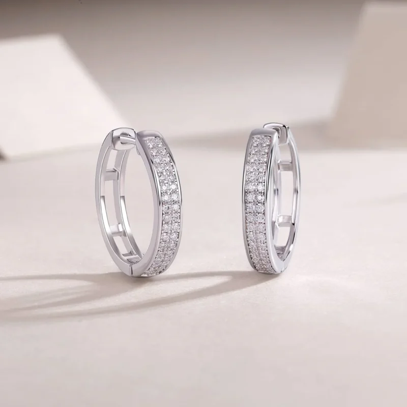 Moissanite Hollowed-out Clip Earring Double Rows White Round Cut 4.8ctw Bulk MYE13354 - Image 4