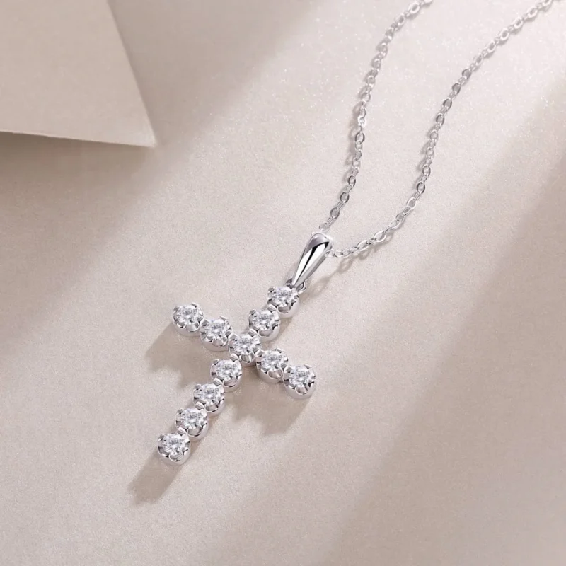 Jewelry S925 Sterling Silver Chain VVS Moissanite Diamond Cross Pendant Necklace Custom Wholesale Fashion Christian Religion Wholesale MYP13380 - Image 6