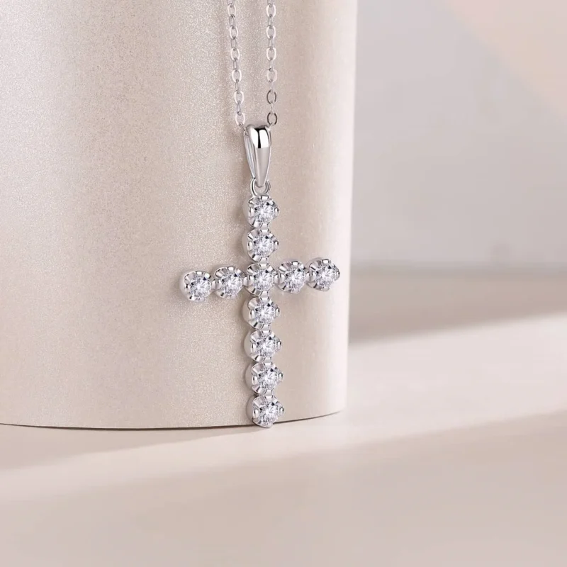 Jewelry S925 Sterling Silver Chain VVS Moissanite Diamond Cross Pendant Necklace Custom Wholesale Fashion Christian Religion Wholesale MYP13380 - Image 5