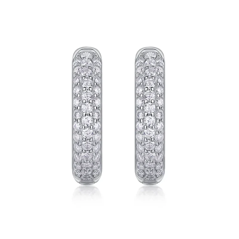 Diamond Huggie Hoop Earrings Moissanite CZ 14K White Gold Plated Silver Micro Pave Simulated Bulk MYE13197 - Image 2