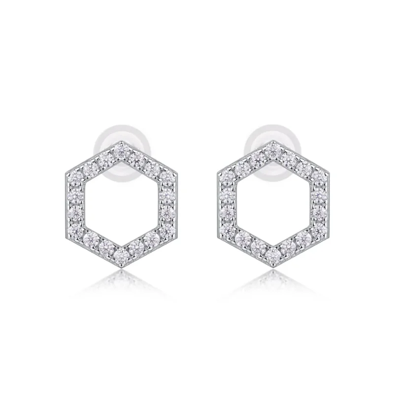 Moissanite Silver Hexagon Stud Earrings CZ Gifts for Women Fine Jewelry Style Wholesale MYE13230 - Image 2
