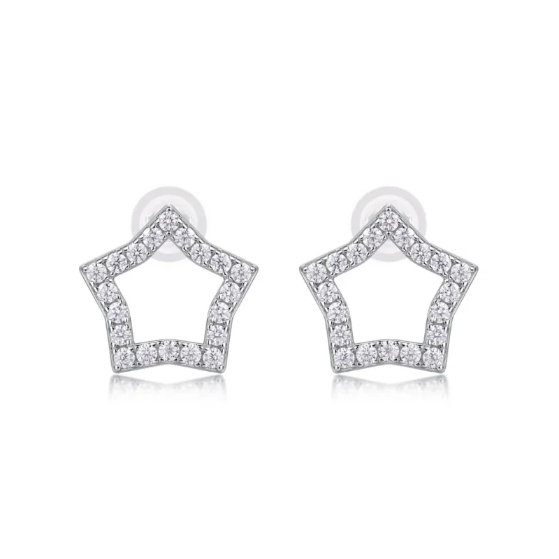 925 Sterling Silver Celestial Star Stud Earrings for Women Round White Diamond Bulk MYE13224 - Image 2