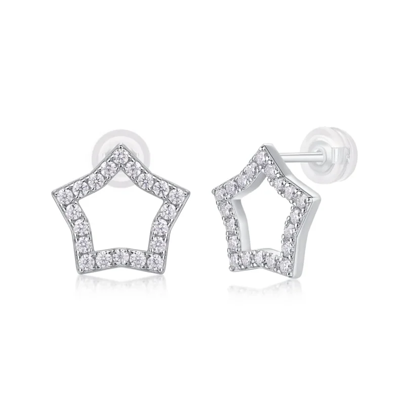 925 Sterling Silver Celestial Star Stud Earrings for Women Round White Diamond Bulk MYE13224
