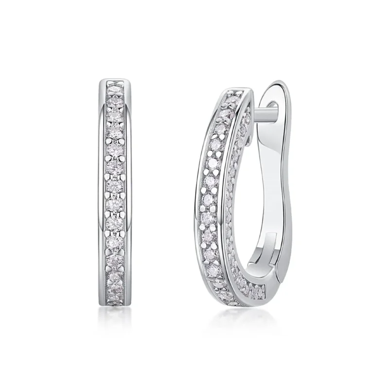 Sterling Silver Oval Moissanite Bar Medium Fashion Hoop Earrings for Women 0.65 Inch Wholesale MYE13183