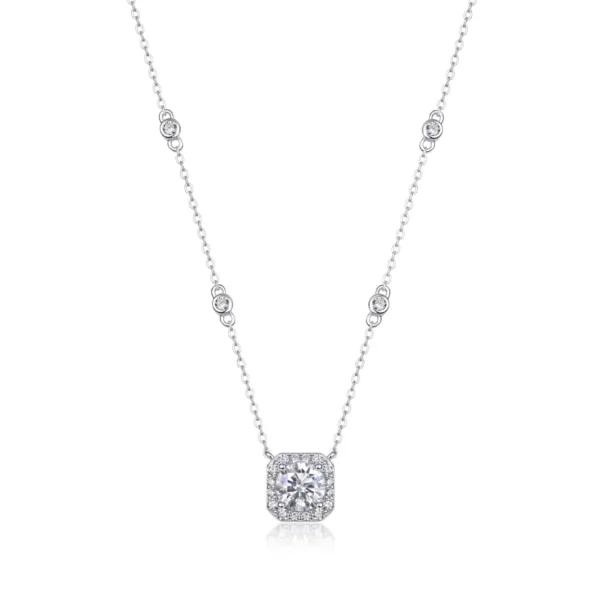 Moissanite Sterling Silver Rhod-pltd Square CZ Pendant w/2in 4-Station Necklace Wholesale 1CT MYN13297-6.5