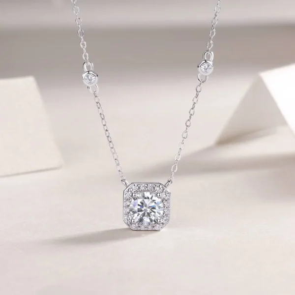 Moissanite Sterling Silver Rhod-pltd Square CZ Pendant w/2in 4-Station Necklace Wholesale 1CT MYN13297-6.5 - Image 3