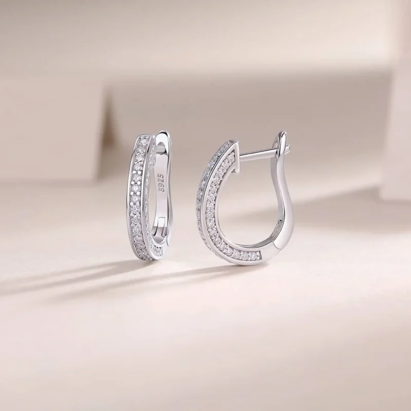 Sterling Silver Oval Moissanite Bar Medium Fashion Hoop Earrings for Women 0.65 Inch Wholesale MYE13183 - Image 3