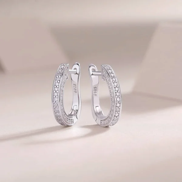 Sterling Silver Oval Moissanite Bar Medium Fashion Hoop Earrings for Women 0.65 Inch Wholesale MYE13183 - Image 2