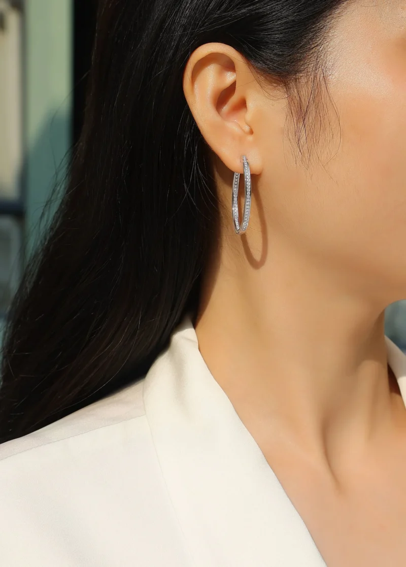 Moissanite 18K White Gold plated Inside-Out Hoop Earrings with CZ 55mm Bulk MYE13368 - Image 2