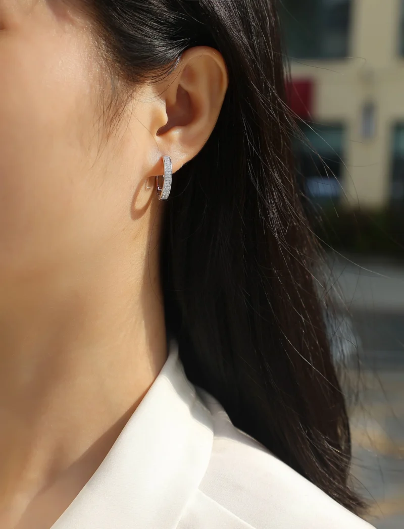 Moissanite Hollowed-out Clip Earring Double Rows White Round Cut 4.8ctw Bulk MYE13354 - Image 3