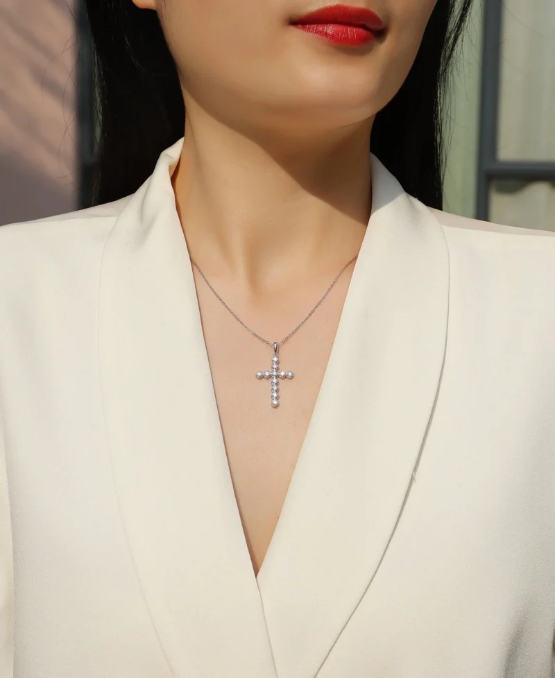 Jewelry S925 Sterling Silver Chain VVS Moissanite Diamond Cross Pendant Necklace Custom Wholesale Fashion Christian Religion Wholesale MYP13380 - Image 3
