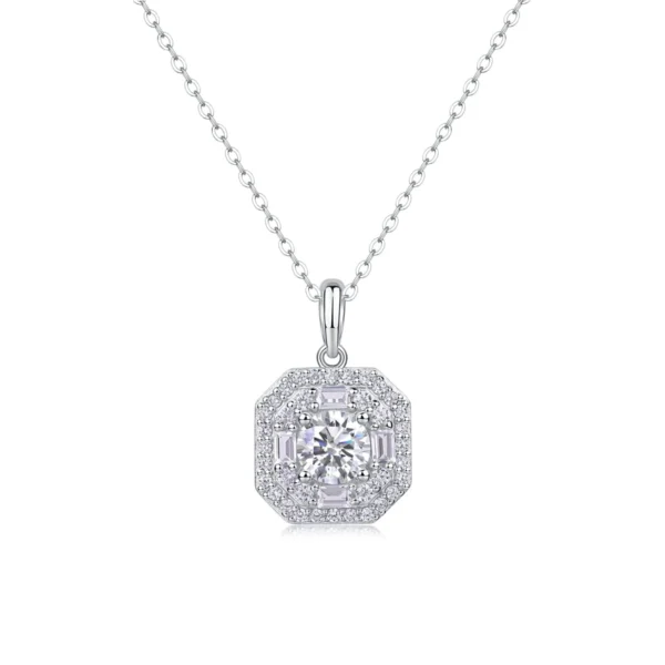 1CT Moissanite Necklace with 5A White Zircon Side Stones in S925 Sterling Silver – Engagement & Wedding Jewelry – MYP13616-6.5