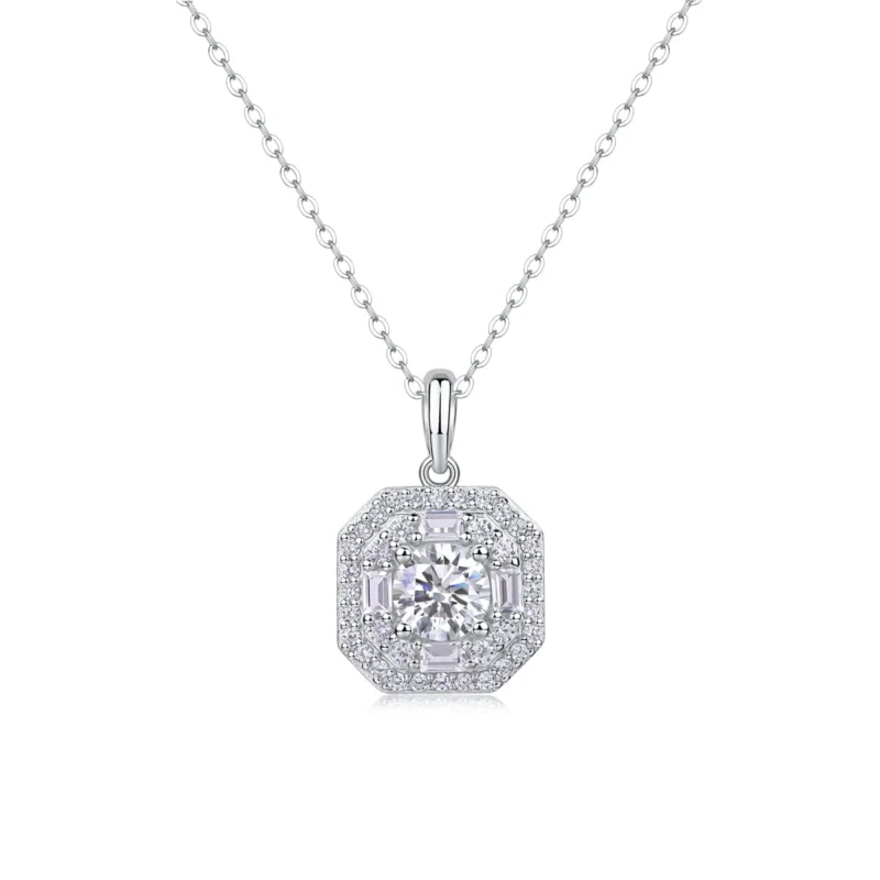 1CT Moissanite Necklace with 5A White Zircon Side Stones in S925 Sterling Silver – Engagement & Wedding Jewelry – MYP13616-6.5