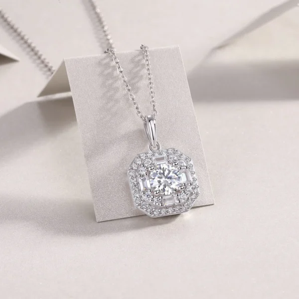 1CT Moissanite Necklace with 5A White Zircon Side Stones in S925 Sterling Silver – Engagement & Wedding Jewelry – MYP13616-6.5 - Image 5