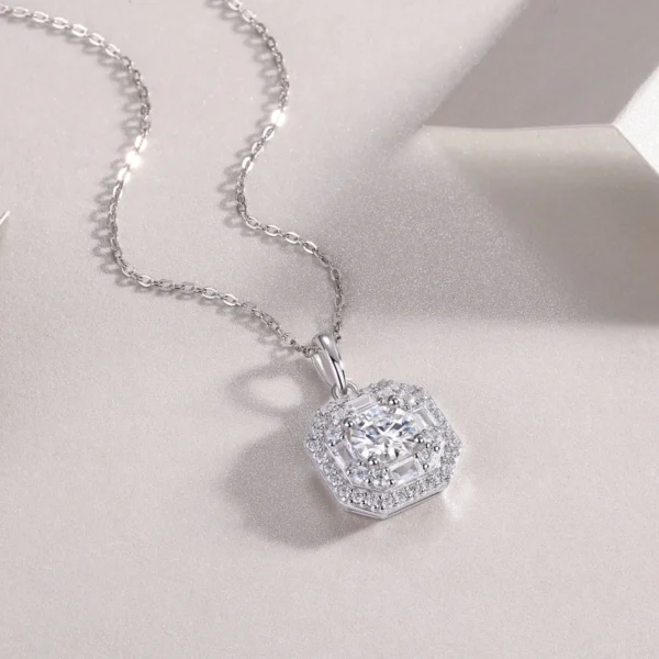 1CT Moissanite Necklace with 5A White Zircon Side Stones in S925 Sterling Silver – Engagement & Wedding Jewelry – MYP13616-6.5 - Image 4