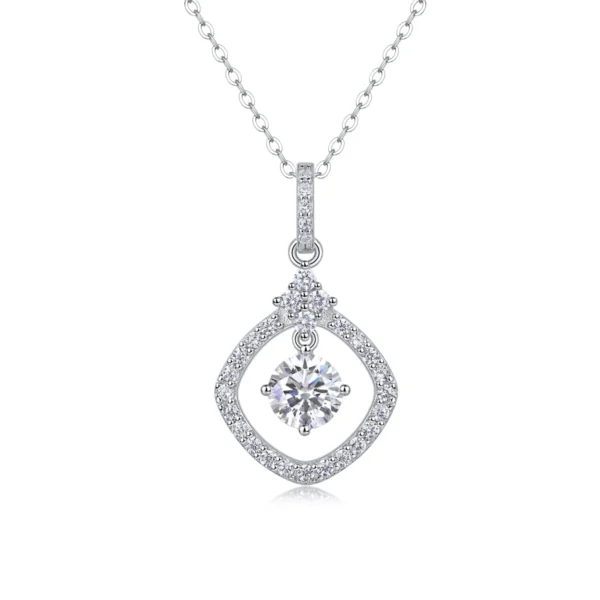 1CT Moissanite Necklace with 5A White Zircon Side Stones in S925 Sterling Silver – Luxury Wedding Jewelry – MYP13586-6.5