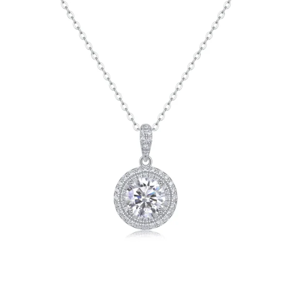 Moissanite Necklace with 5A White Zircon Side Stones in S925 Sterling Silver – Wedding & Engagement Jewelry – MYP13647-8.0