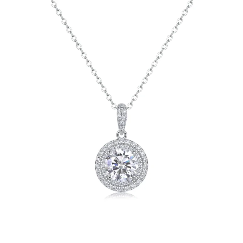 Moissanite Necklace with 5A White Zircon Side Stones in S925 Sterling Silver – Wedding & Engagement Jewelry – MYP13647-8.0