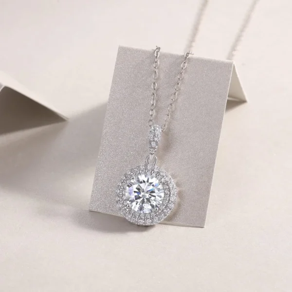 Moissanite Necklace with 5A White Zircon Side Stones in S925 Sterling Silver – Wedding & Engagement Jewelry – MYP13647-8.0 - Image 2