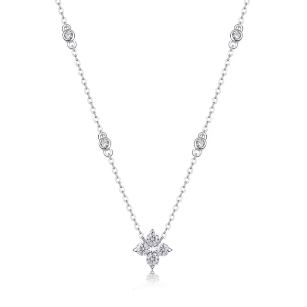 Moissanite Necklace with 5A White Zircon Side Stones in S925 Sterling Silver – 1CT, Wedding & Engagement Jewelry – MYN13646