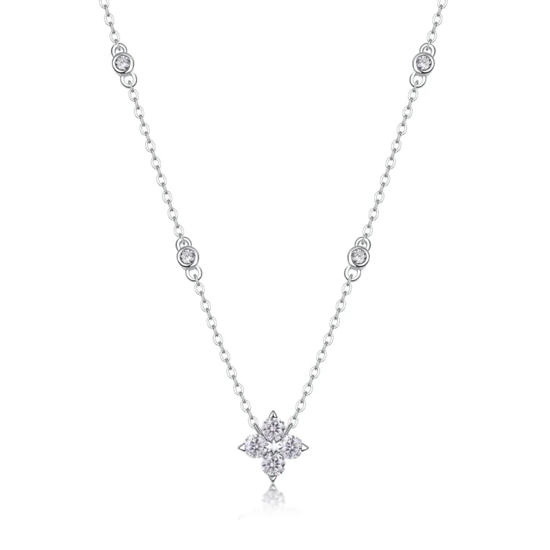 Moissanite Necklace with 5A White Zircon Side Stones in S925 Sterling Silver – 1CT, Wedding & Engagement Jewelry – MYN13646