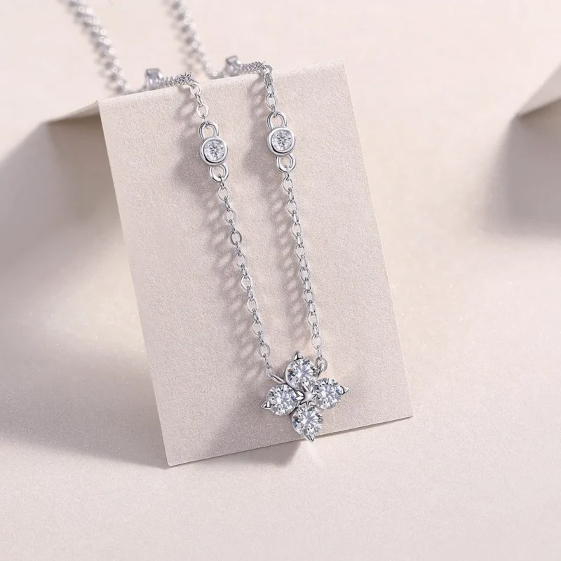 Moissanite Necklace with 5A White Zircon Side Stones in S925 Sterling Silver – 1CT, Wedding & Engagement Jewelry – MYN13646 - Image 2