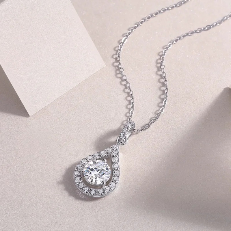 1CT Moissanite Necklace with 5A White Zircon in S925 Sterling Silver – Wedding Jewelry & Engagement Necklace – MYP13591-6.5 - Image 3