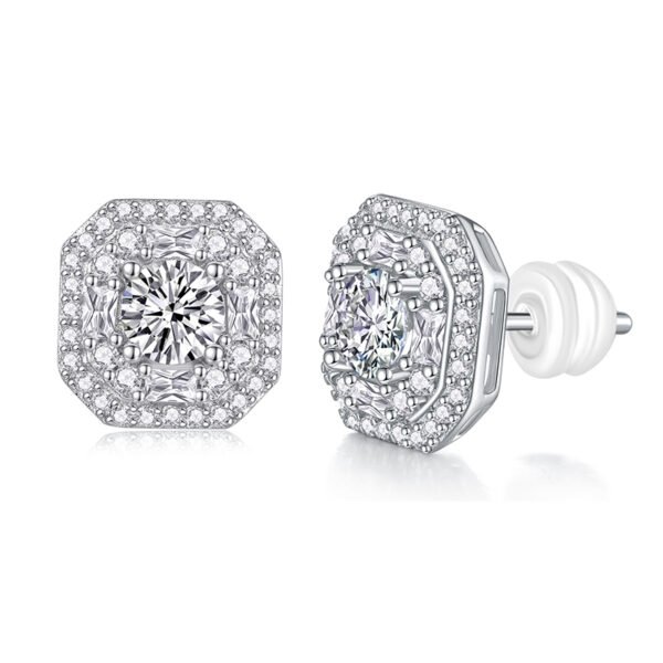 S925 Sterling Silver Moissanite Diamond Earrings with Side Stones – 1CT Total | Factory Direct (MYE13514-5.0)