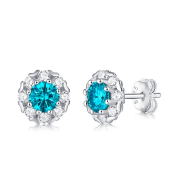 S925 Sterling Silver Moissanite Diamond Earrings with CZ – 1CT Total | Factory Wholesale (MYZE10733-50-Blue)