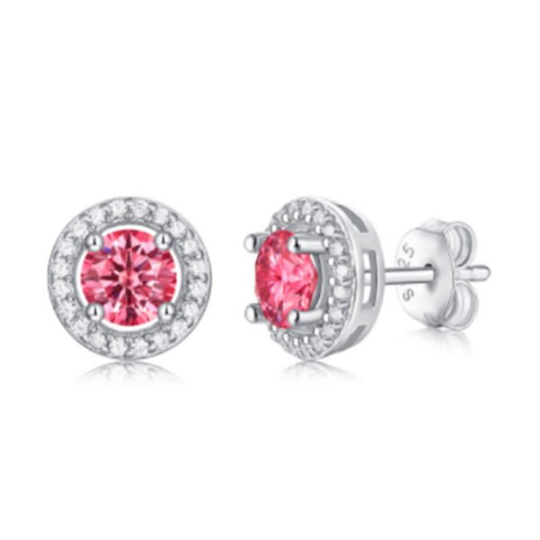 S925 Sterling Silver Moissanite Diamond Earrings with CZ – 1CT Total | Wholesale Deals (MYZE9373-50-Pink)