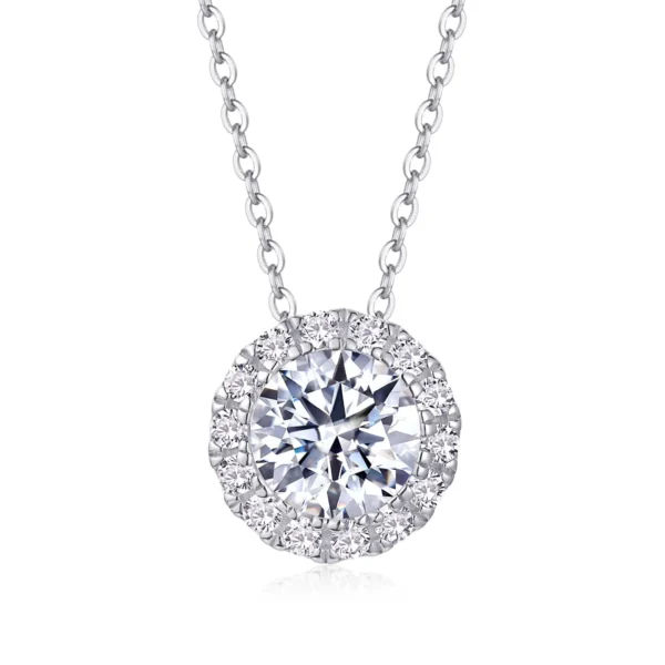 2CT Moissanite Necklace with 5A White Zircon Side Stones in S925 Sterling Silver – MYP13678-8.0