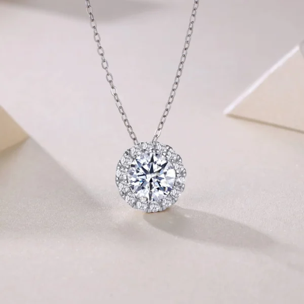 2CT Moissanite Necklace with 5A White Zircon Side Stones in S925 Sterling Silver – MYP13678-8.0 - Image 3