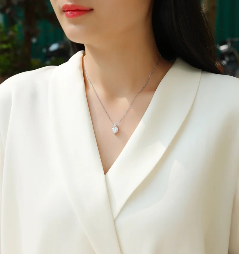 Moissanite Necklace with 5A White Zircon Side Stones in S925 Sterling Silver – MYP13784 - Image 6