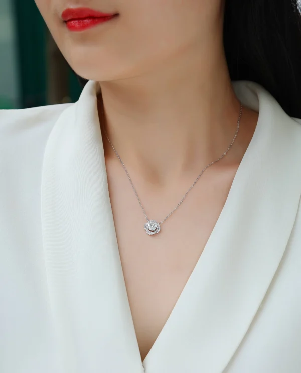 Moissanite Necklace with 5A White Zircon Side Stones in S925 Sterling Silver – MYN13649-6.5 - Image 5