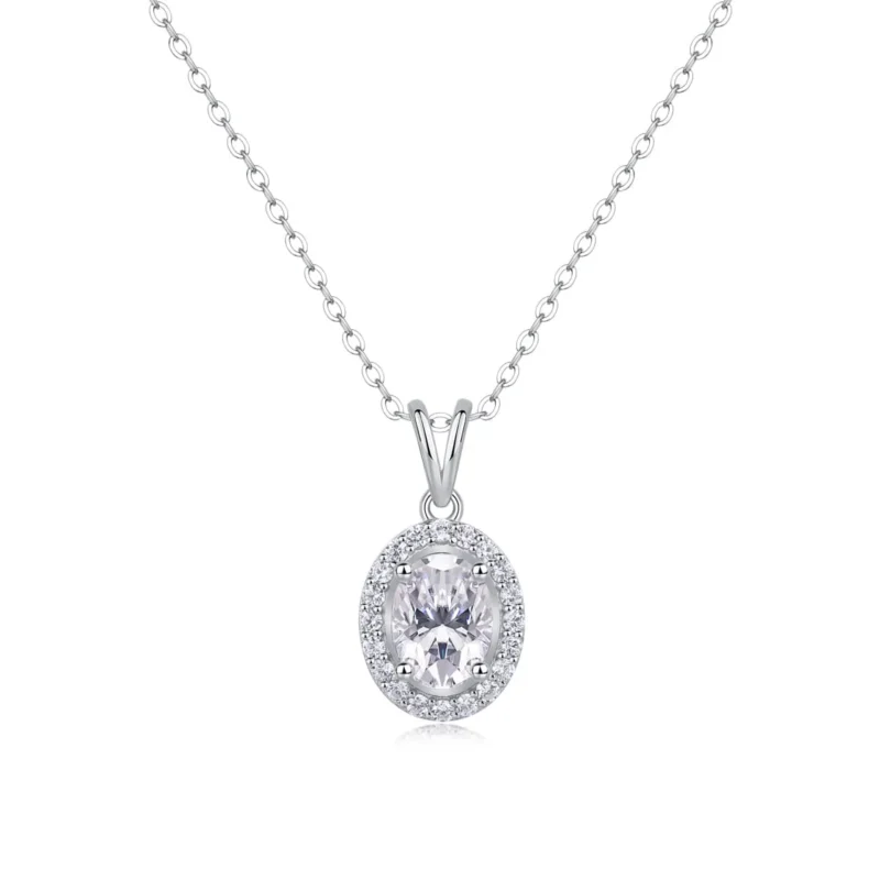 Moissanite Necklace with 5A White Zircon Side Stones in S925 Sterling Silver – MYP13763