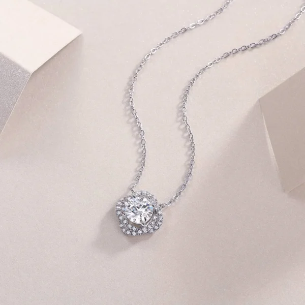 Moissanite Necklace with 5A White Zircon Side Stones in S925 Sterling Silver – MYN13649-6.5 - Image 3