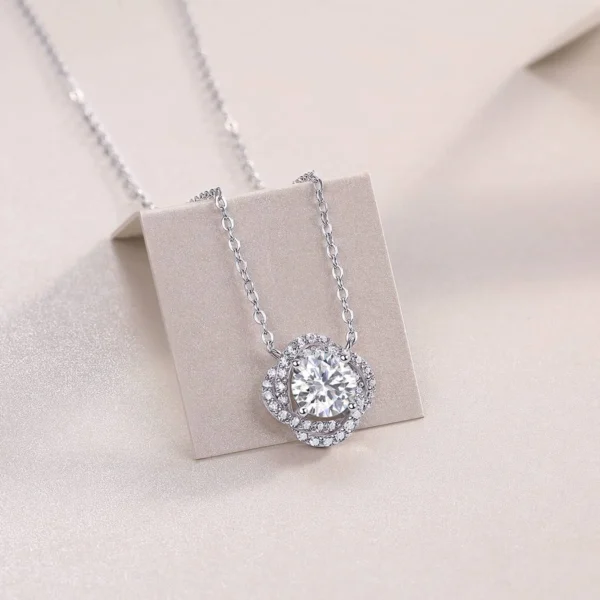 Moissanite Necklace with 5A White Zircon Side Stones in S925 Sterling Silver – MYN13649-6.5 - Image 2