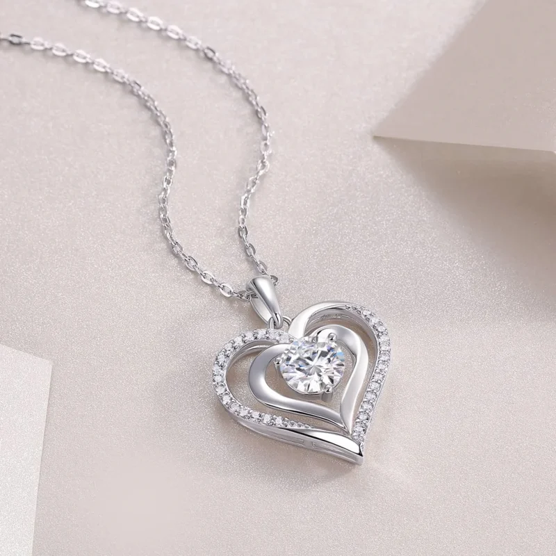 1CT Moissanite Necklace with 5A White Zircon Side Stones in S925 Sterling Silver – MYP13605-6.5 - Image 3