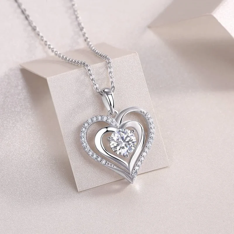 1CT Moissanite Necklace with 5A White Zircon Side Stones in S925 Sterling Silver – MYP13605-6.5 - Image 2