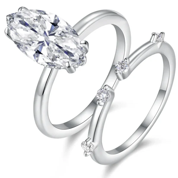 S925 Silver Marquise Cut 7x14mm Moissanite Ring
