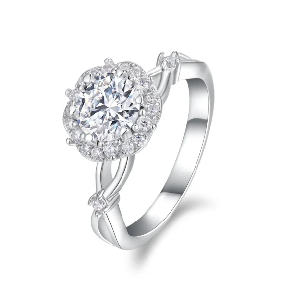 Floral Vine Round Cut 1CT Silver Moissanite Ring