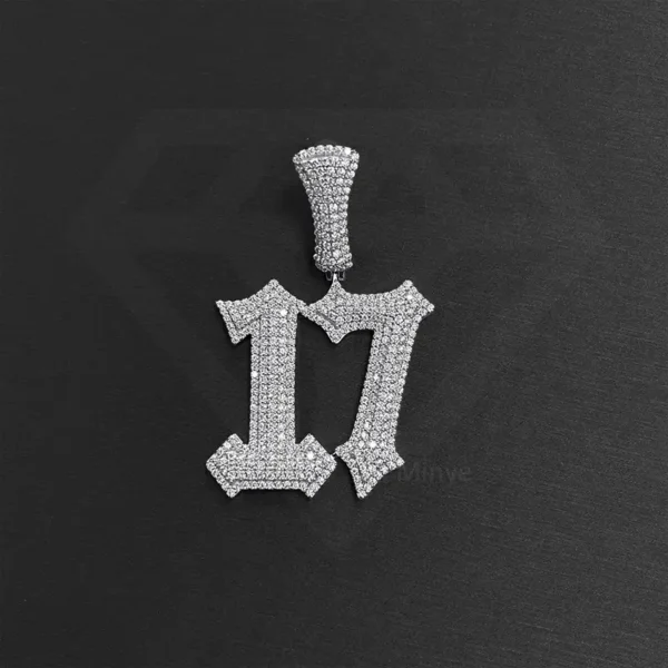 Iced Out Moissanite 17 Custom Number Pendant