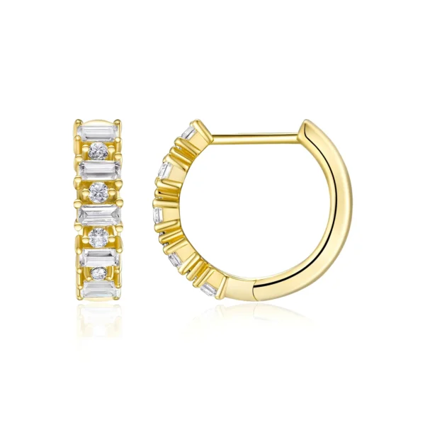 Baguette and Round Alternating Moissanite Huggie Hoop Earring