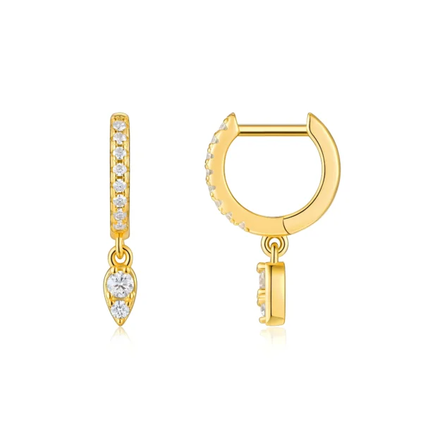 Teardrop Dangle Pave Moissanite Gold Plated Silver Huggie Earring