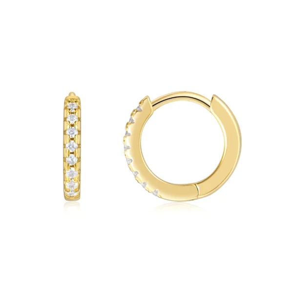 Shared Prong Moissanite Gold Plated Silver Huggie Hoop Earring